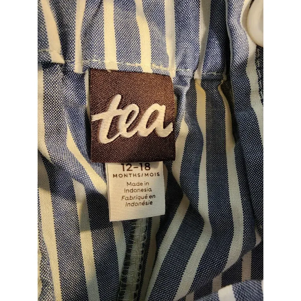Tea Collection Blue & White‎ Striped Boys Overalls Shortalls Size 12/18 months